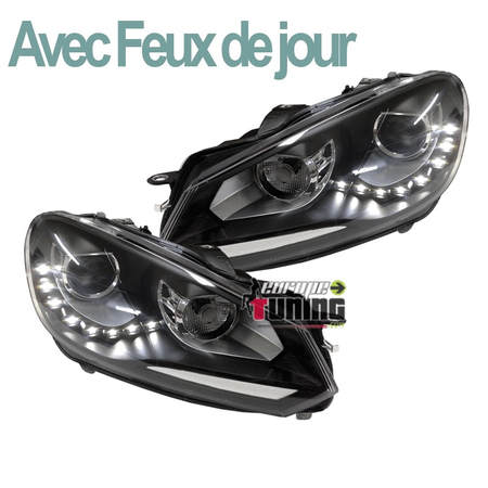 PHARES FEUX AVANTS DE JOUR DIURNES DRL DEVIL NOIRS VOLKSWAGEN VW GOLF 6 (03759)