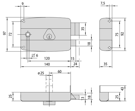 Serrure monopoint horizontal fouillot droite cylindre de 50mm sur numéro BC1534 - CISA - 3005015000BC1534