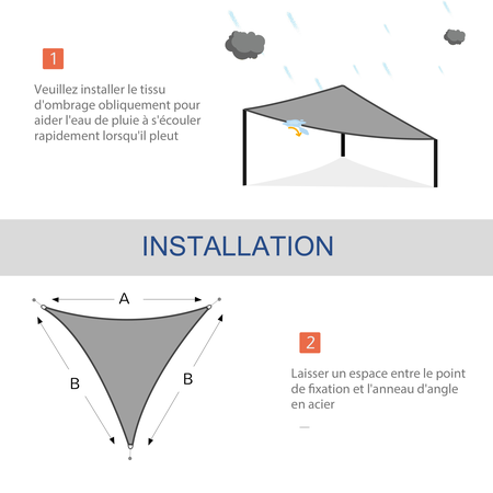 Voile d'ombrage triangulaire grande taille gris