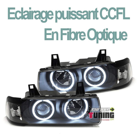 PHARES NEON CCFL ANGEL EYES BMW E36 SERIE 3 COUPE CABRIOLET NOIRS (03504)