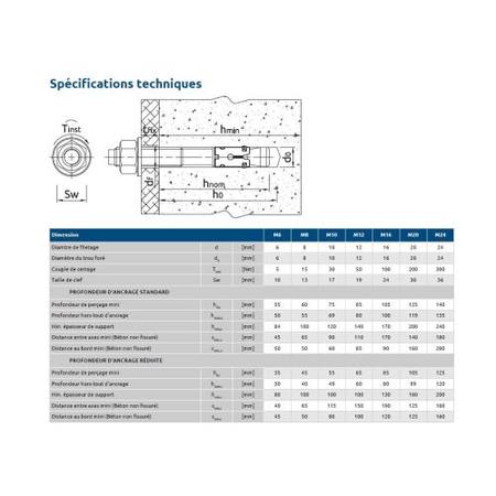 Goujons d'ancrage inox A4 pour béton non fissuré 10X95 boîte de 50 - RAWL - R-XPTIIA4-10095/15