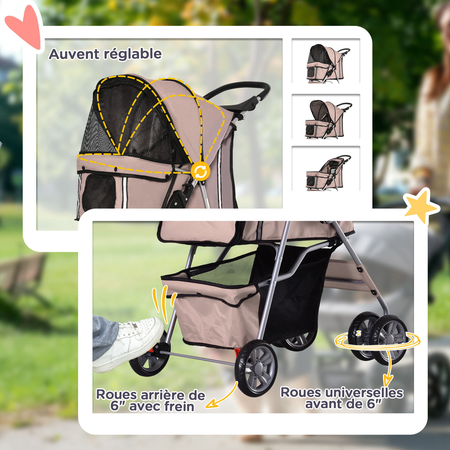 Poussette buggy pliable pour chiens tissu 600D Oxford imperméable 4 roues