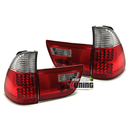 FEUX ARRIERES ROUGES CLAIRS A LEDS POUR BMW X5 E53 1999-2003 PHASE 1 (13123)