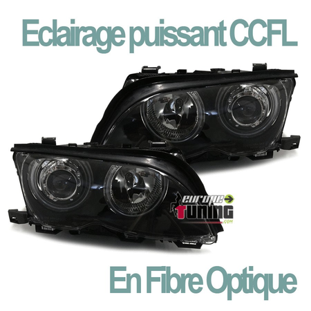 2 PHARES FEUX AVANTS ANGEL EYES CCFL NOIRS BMW SERIE 3 E46 5 PORTES 2001-2005 (03631)