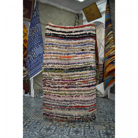 Tapis berbère noué main en tissu recyclé BOUCHAROUITE BF