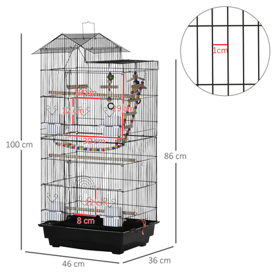Cage à oiseaux volière multi-équipée PP acier noir