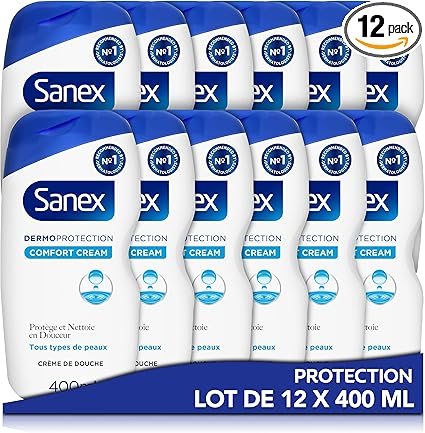 SANEX - Dermo Protection Crème Douche - Pour Toute la Famille - Nettoie en Douceur, Hydrate & Protège - 400mL x12