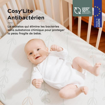BABYMOOV Matelas Cosy'Lite Antibactérien, élimine naturellement les bactéries, 70x140 cm
