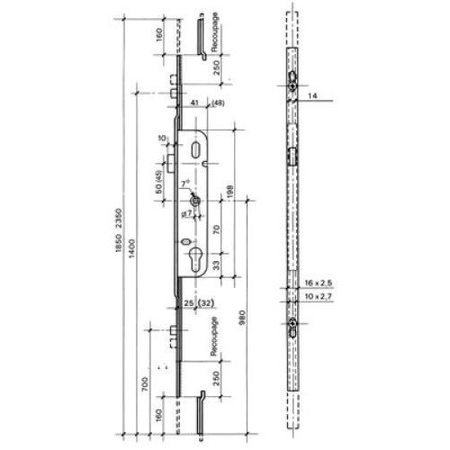 Crémone barillet axe 25mm longueur 2030mm ajustable haut et bas  - FERCO - G-24534-20-L-1