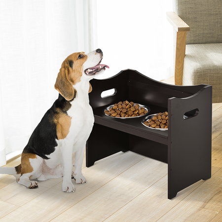 Gamelle double chien chat surélevée MDF brun foncé