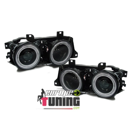 PHARES FEUX AVANT ANGEL EYES NOIRS TUNING BMW SERIE 7 E32 ET SERIE 5 E34 (13706)