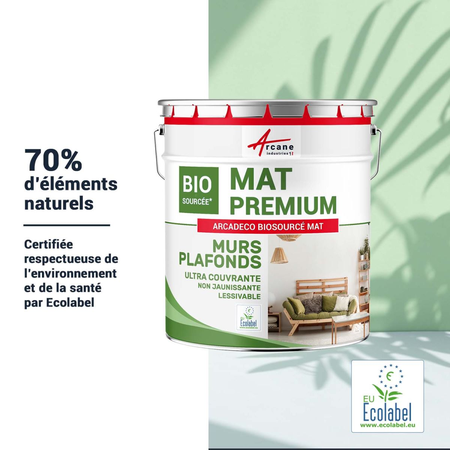 Peinture mate mur et plafond : ARCADÉCO BIOSOURCÉ-2.5 L (+ ou - 30m² par couche) Vert clair - RAL 6027-ARCANE INDUSTRIES