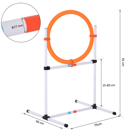 Anneau d'agilité + obstacle 2 en 1 pour chien blanc orange