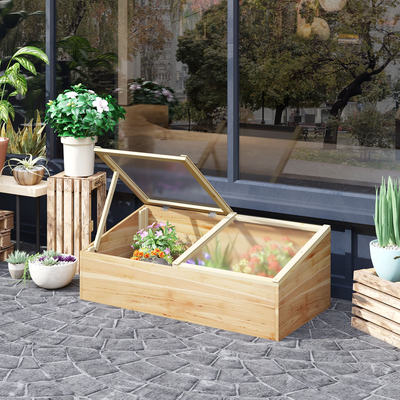 Mini serre de jardin double toit ouvrable polycarbonate sapin pré-huilé