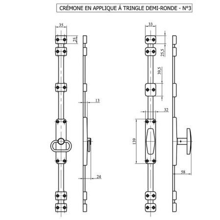 Cremone 3 points bouton zamak poli - MAP - MAP-3BZK