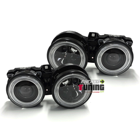 2 PHARES FEUX AVANTS NOIRS ANNEAUX ANGEL EYES BMW SERIE 3 E30 PHASES 1 et 2 (13203)