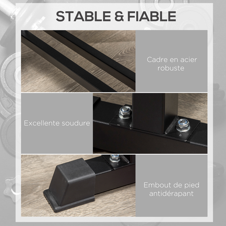 Banc de musculation à plat - rack haltères intégré - noir rouge