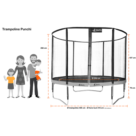 Kangui - Trampoline de jardin rond 305 cm + filet de sécurité + échelle | PUNCHI Vert 300