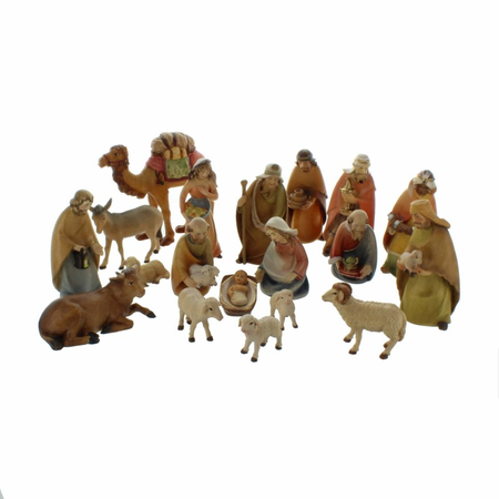 Crèche 20 personnages en bois peint main 10 cm