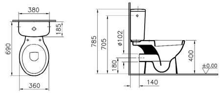 Pack blanc WC NORMUS complet avec réservoir 3/6L sortie horizontale - VITRA - 9780B003-0599