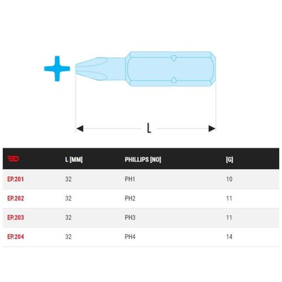 Embout 5/16'' PH4 longueur 32mm série 2 pour vis cruciformes Phillips - FACOM - EP.204