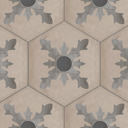 TERRA CARDINALE HEXAGONAL - 25x21,6 cm -GRIS -  Carrelage aspect ciment vieilli