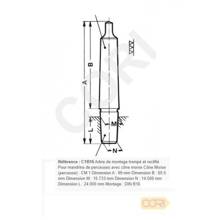 Arbre de montage cône morse 99 mm pour mandrin de perceuse CM 1 - CORI - C1B16