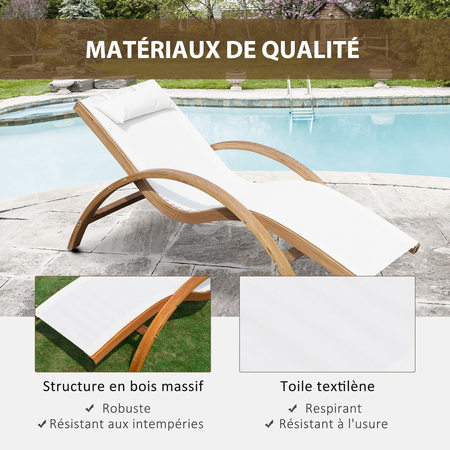 Transat bois massif naturel beige blanc