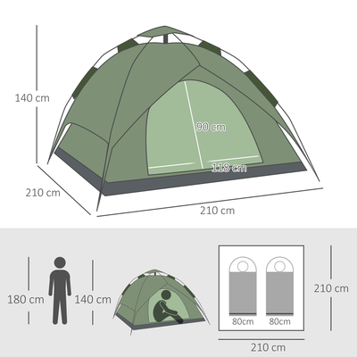 Tente de camping pop up 2-3 personnes vert kaki