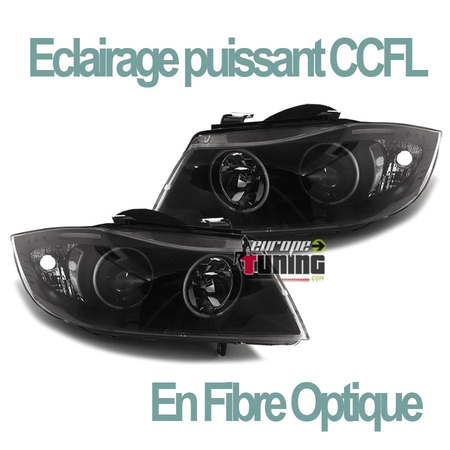 PHARES FEUX NOIRS ANGEL EYES LED CCFL BMW SERIE 3 E90 & E91 PHASES 1 05-08 (03161)