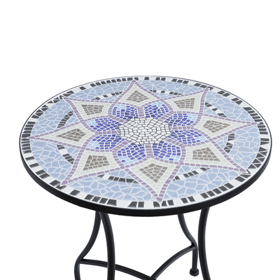 Table ronde style fer forgé bistro plateau mosaïque