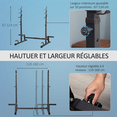 Gravity squat rack - support pour haltères longs acier noir