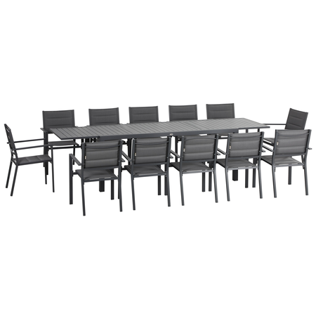 Ensemble de jardin 12 personnes table extensible gris