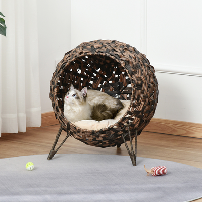 Panier chat lit chat cosy avec coussin chocolat