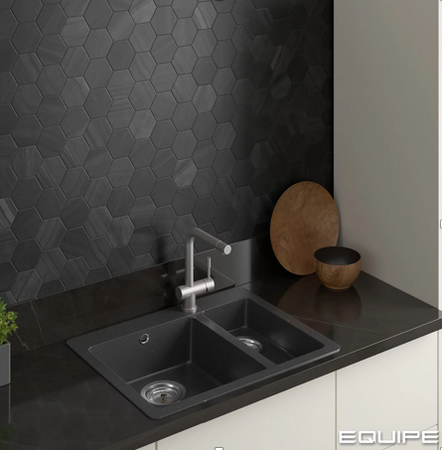 Carrelage hexagonal aspect marbre 11,6x10,1 cm - LITHOS BLACK