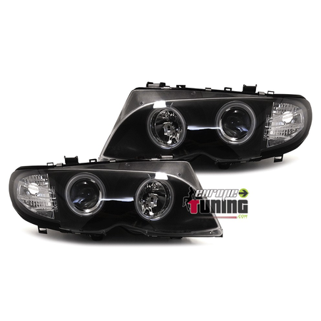 2 PHARES FEUX NOIRS ANGEL EYES ANNEAUX LED CCFL BMW SERIE 3 E46 5 PORTES 2001-2005 (02865)