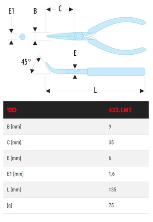 Pince à bec demi-rond coude 45D microtech - FACOM - 433.LMT