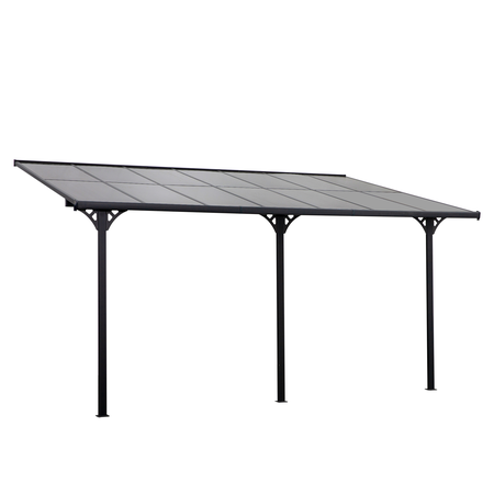 Pergola rigide alu. polycarbonate dim. 4,35L x 3l x 2,7H m adossable grise