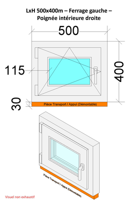 Fenêtre PVC - Triple Vitrage - Tirant gauche - Poignée à droite - Ferrage gauche Blanc