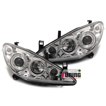 PHARES AVANTS CHROME FEUX ANGEL EYES LED PEUGEOT 307 PHASE 1 2001-2005 (05507)