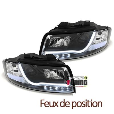 PHARES NOIRS AVANTS FEUX DE JOUR TUBE LED LIGHT BAR AUDI A4 B6 8E 2000-2004 (05503)