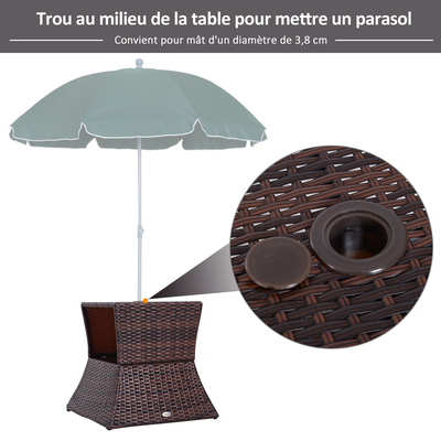 Pied de parasol table basse 2 en 1 résine tressée marron