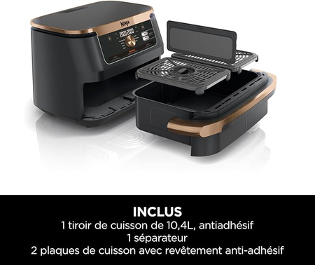 NINJA Foodi FlexDrawer Air Fryer 7-en-1 avec Séparateur Amovible, 10.4 L, Noir & Cuivre, AF500EUCP