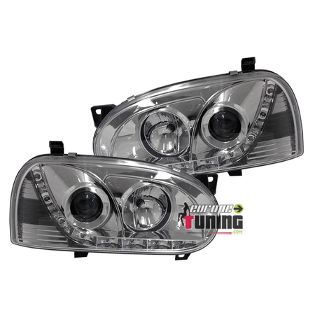 PHARES AVANTS FEUX DEVIL EYES LED CHROME VOLKSWAGEN VW GOLF 3 (x13694)