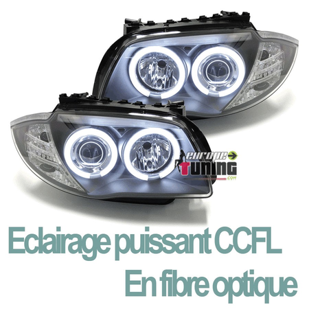 PHARES FEUX AVANTS CCFL ANGEL EYES NOIR BMW SERIE 1 E87 E82 E81 E88 2004-2011 (00757)