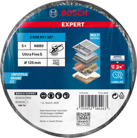 Lot de 5 disques non-tissé Expert N880 125mm Fin - BOSCH - 2608901387