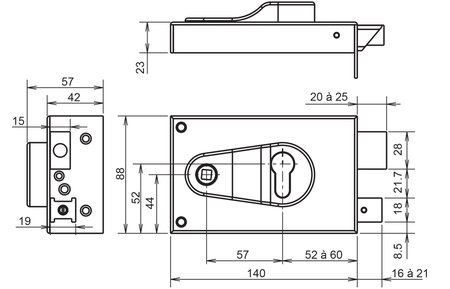 Serrure ND 10 9772 horizontale fouillot droite - METALUX - FE97721070