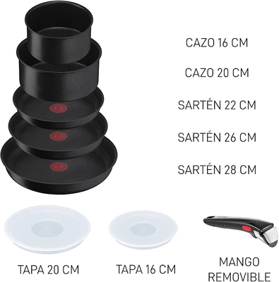 Set 8 pièces Tefal Ingenio Black Stone L3999502 Noir