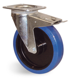 Roulette caoutchouc bleu à platine à double frein 160mm - GUITEL HERVIEU - EP5BD160-571R