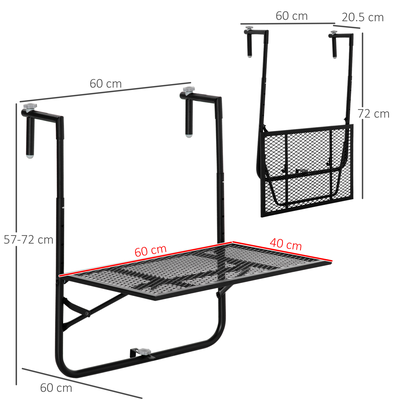 Table suspendue pliable de balcon hauteur réglable métal époxy noir